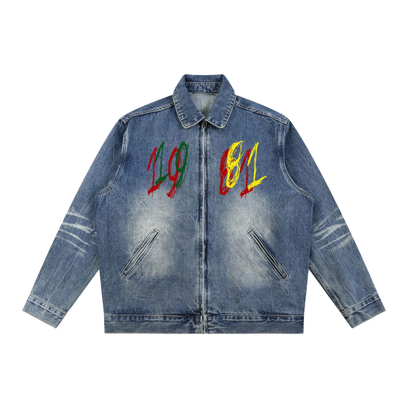 Vintage Wash Zip Up Denim Jacket