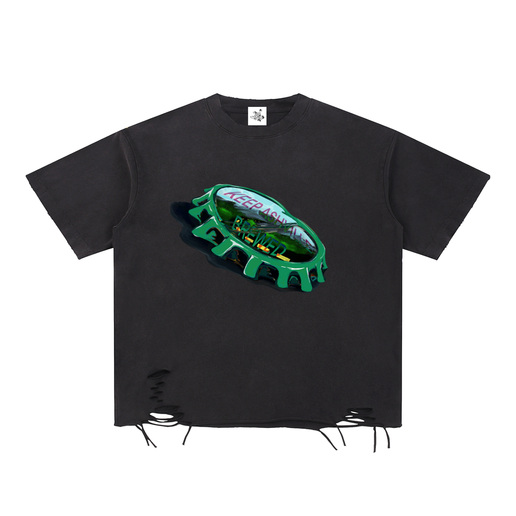 Snow Washed Raw-Hem bottle cap T-Shirt