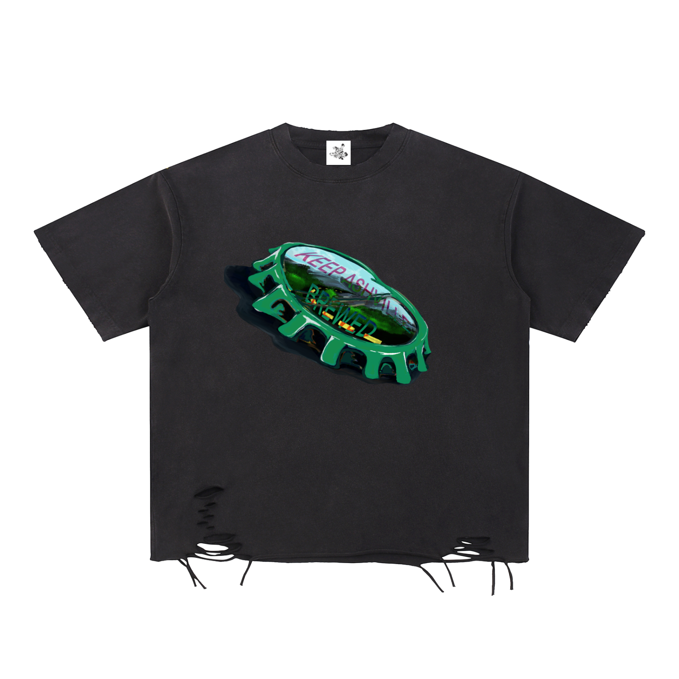 Snow Washed Raw-Hem bottle cap T-Shirt