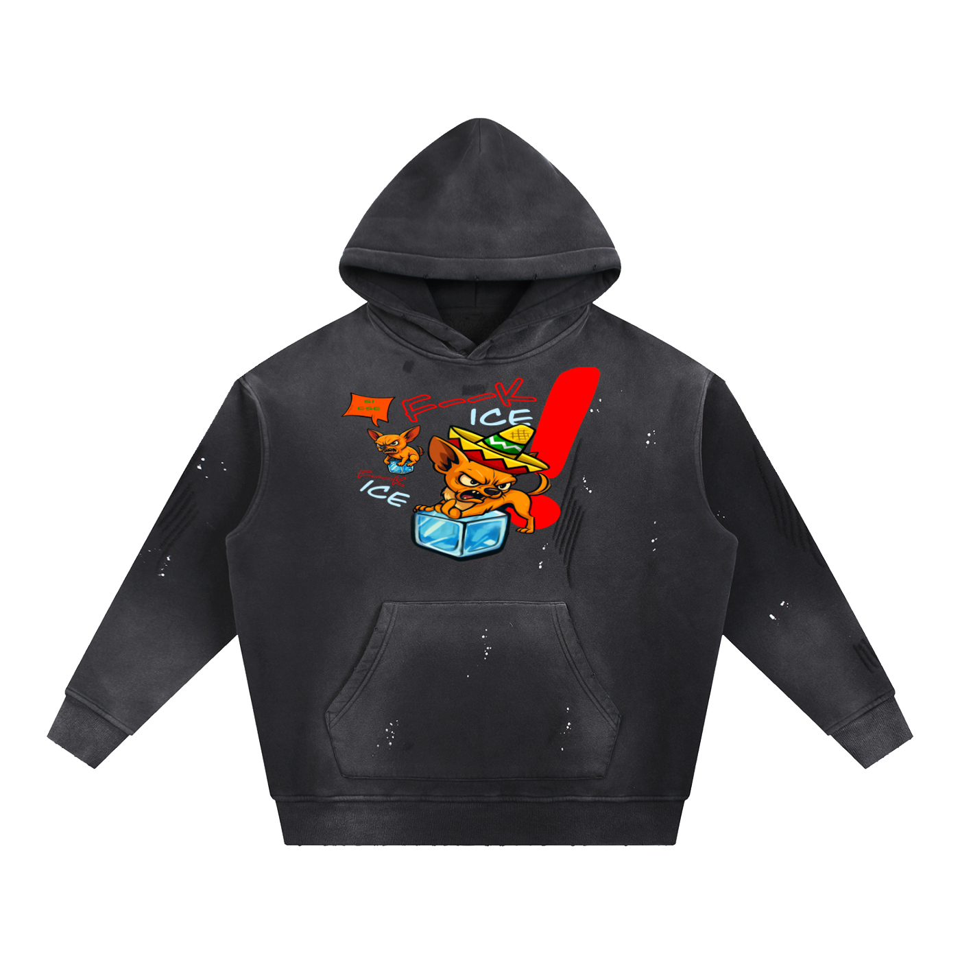 Vintage Washed Frayed Fleece Hoodie