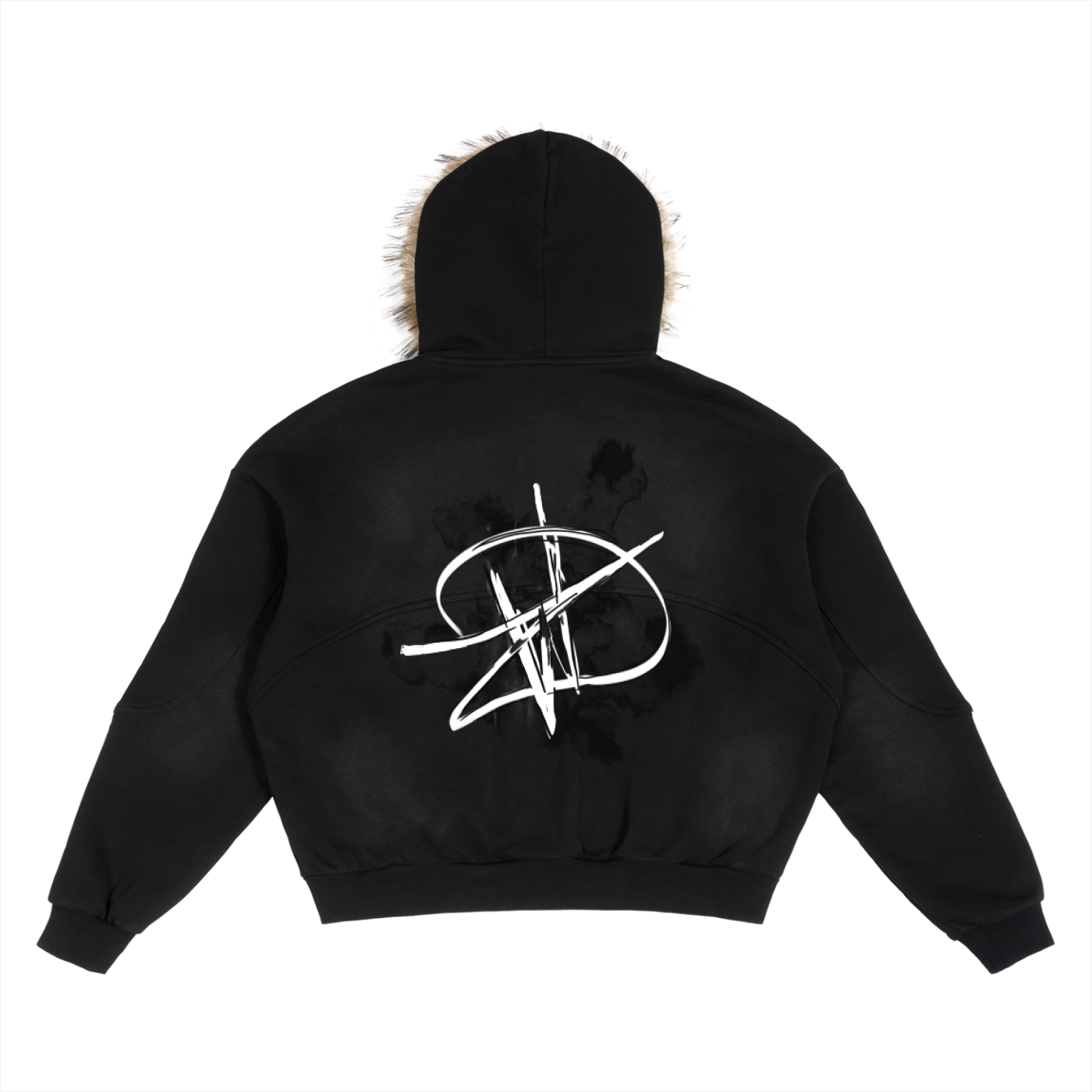 Sun Fade Boxy Detachable Fur Hoodie