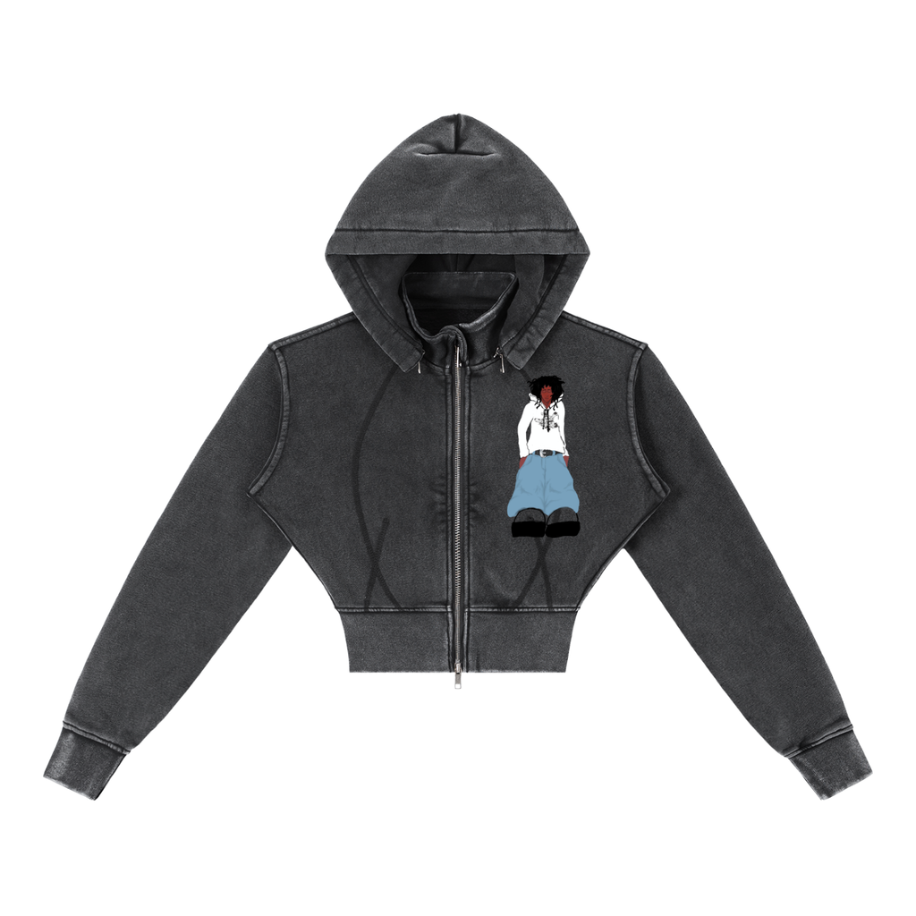 Vintage Washed Cropped Fleece Hoodie