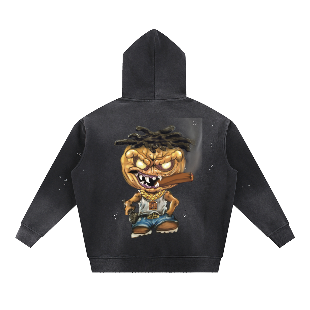 Vintage Washed Frayed Fleece Hoodie